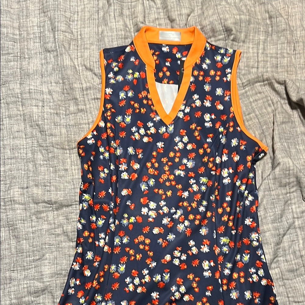 Floral Sleeveless Dress with Orange Trim